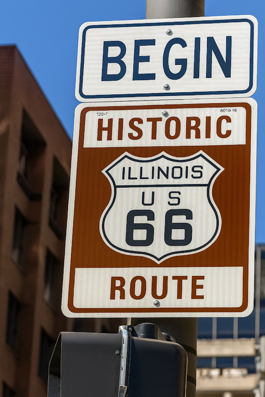 Panneau Route 66 en Illinois, début du road trip