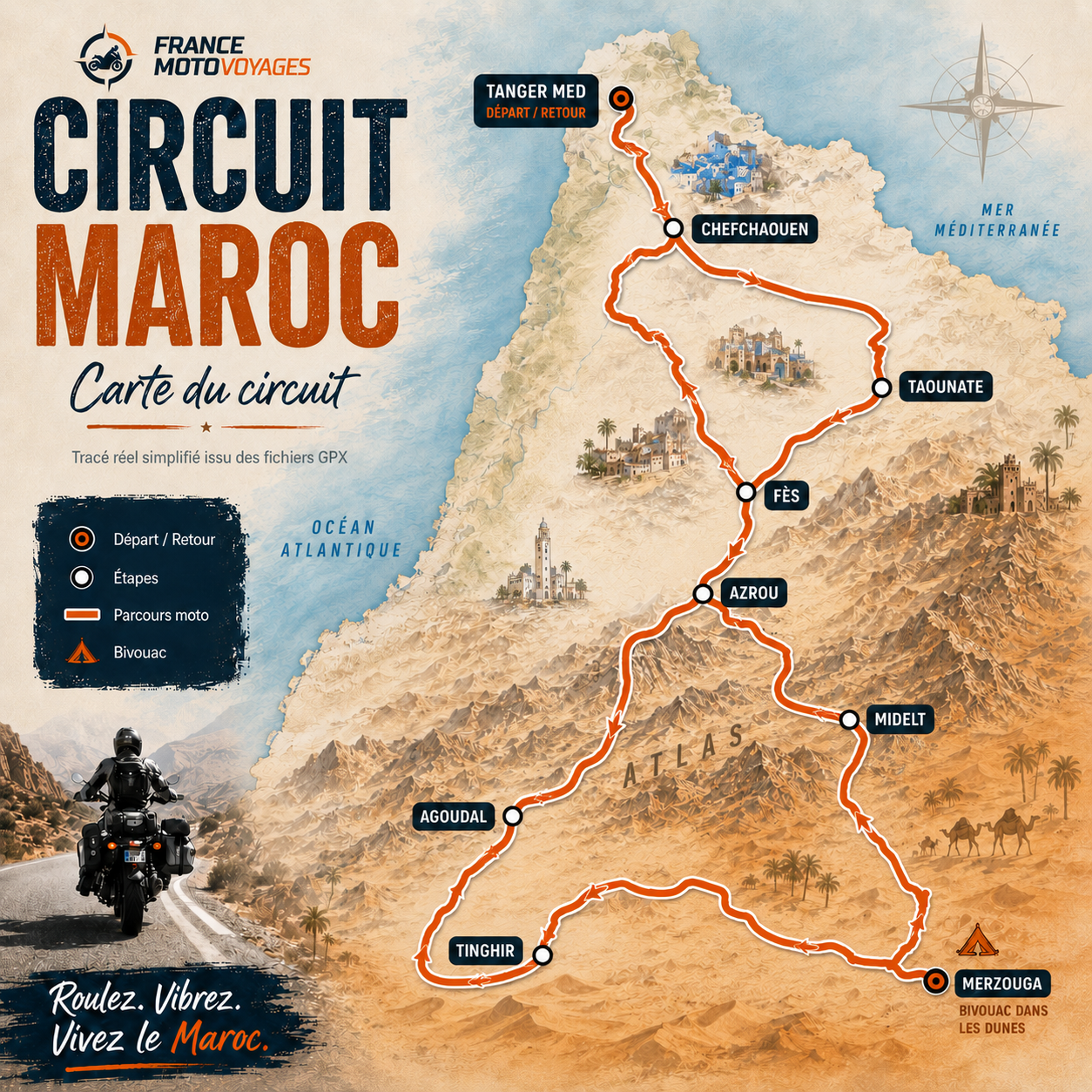 Carte graphique du circuit moto Les Portes du Désert au Maroc