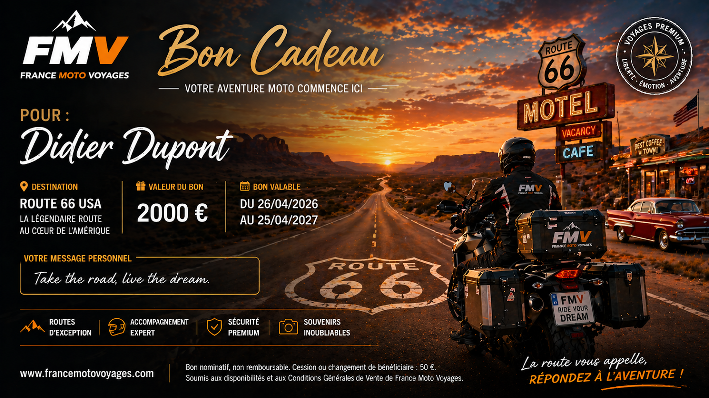 Bon cadeau France Moto Voyages