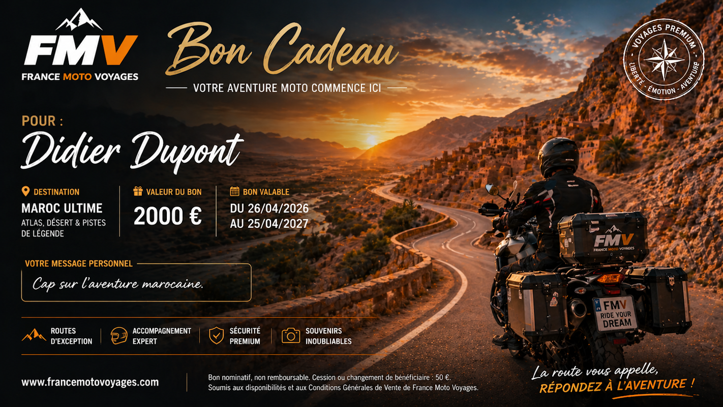 Bon cadeau France Moto Voyages